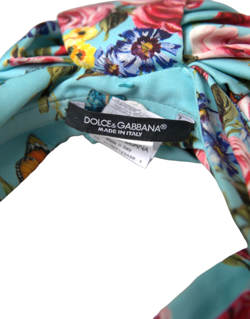 Turquoise Floral Applique Silk Women Headband Diadem Dolce & Gabbana