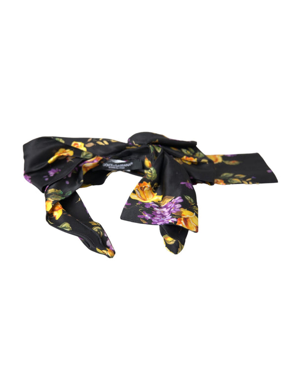 Black Floral Applique Silk Women Headband Diadem Dolce & Gabbana