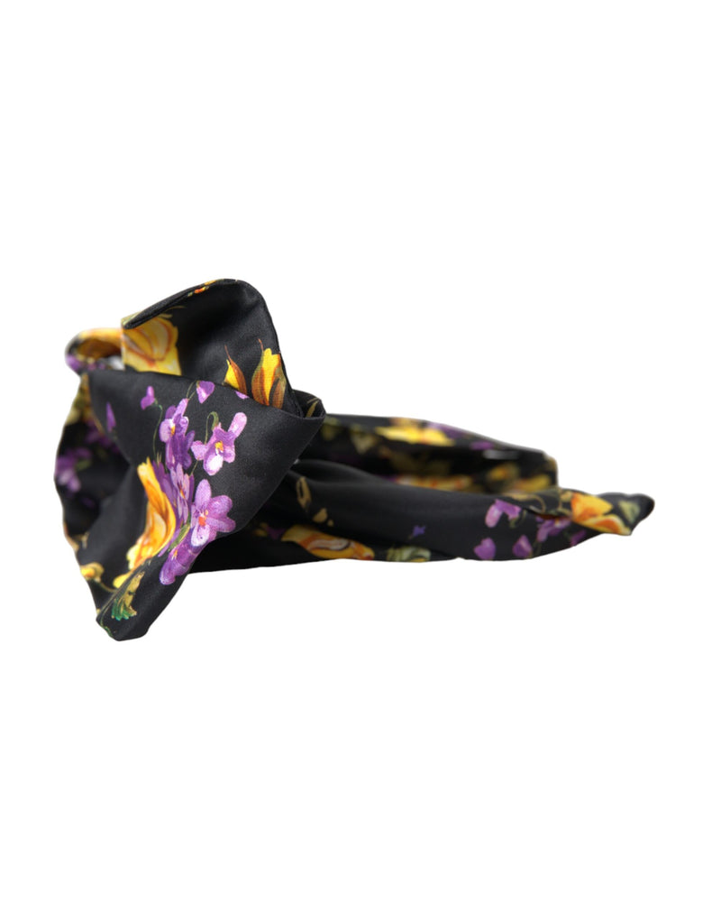 Black Floral Applique Silk Women Headband Diadem Dolce & Gabbana