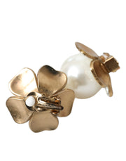 Gold Tone Maxi Faux Pearl Floral Clip-on Jewelry Earrings Dolce & Gabbana