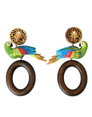 Multicolor Parrot Wood Brass Crystal Embellished Earrings Dolce & Gabbana