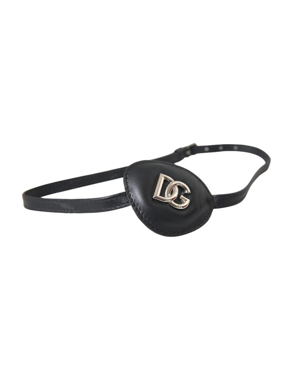 Black Calfskin Leather Metal DG Logo Eye Patch Dolce & Gabbana