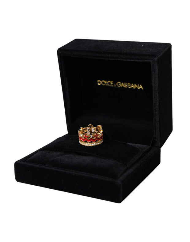 Gold Tone BrassCrystal Enamel DG CROWN Statement Ring Dolce & Gabbana