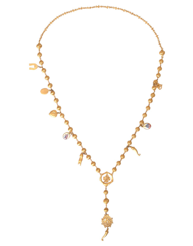 Gold Tone Chain Brass Beaded Statement Sicily Necklace Dolce & Gabbana