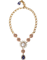 Gold Brass Crystal Purple Pink Pearl Pendants Necklace Dolce & Gabbana