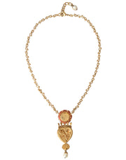 Gold BrassChain Sacred Heart Rose Crystal Charm Necklace Dolce & Gabbana