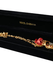 Gold BrassChain Sacred Heart Rose Crystal Charm Necklace Dolce & Gabbana