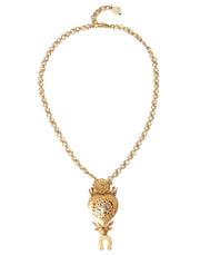 Gold Brass Chain Sacred Heart Crystal Charm Necklace Dolce & Gabbana