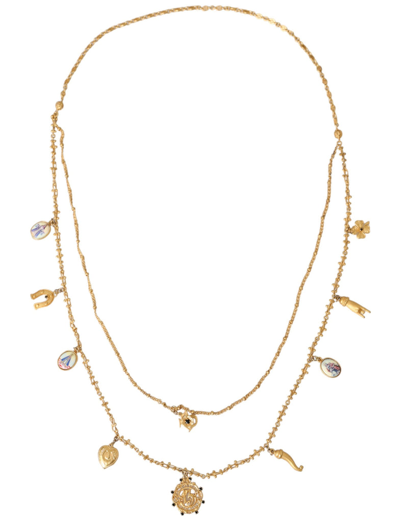 Gold Tone Chain Brass Charm Statement Sicily Necklace Dolce & Gabbana