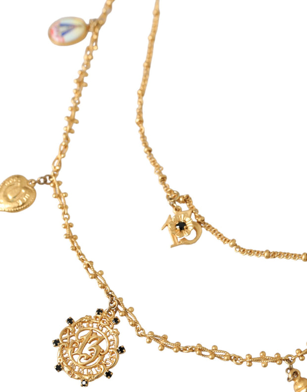 Gold Tone Chain Brass Charm Statement Sicily Necklace Dolce & Gabbana