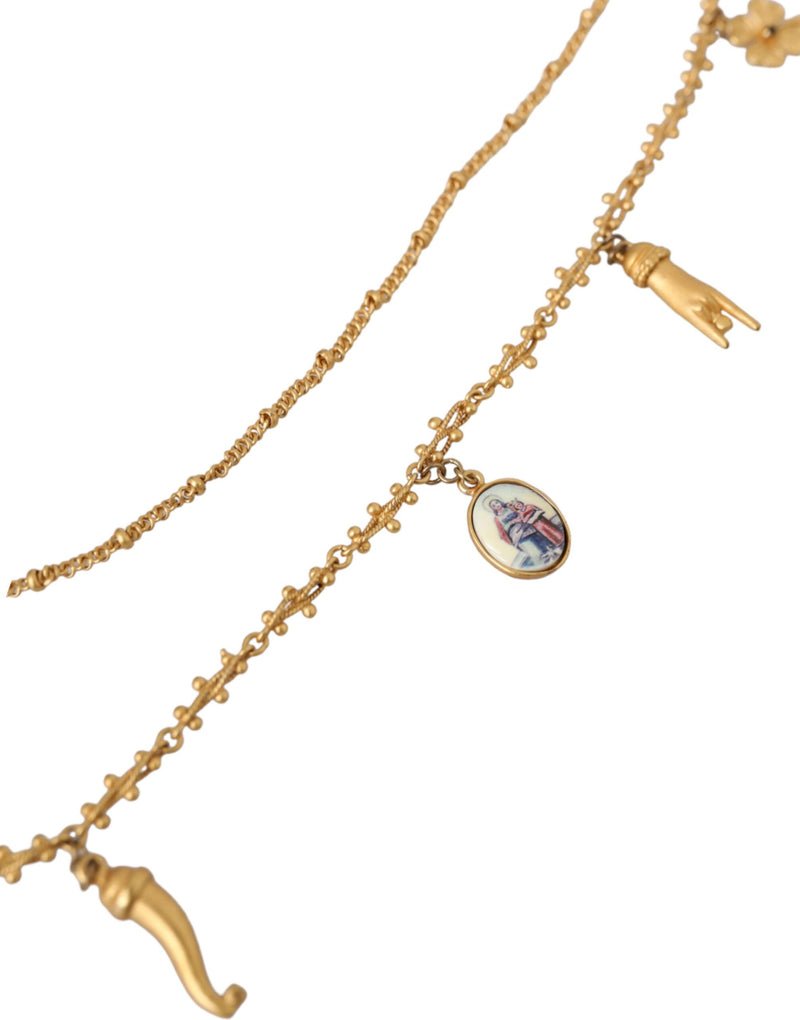 Gold Tone Chain Brass Charm Statement Sicily Necklace Dolce & Gabbana