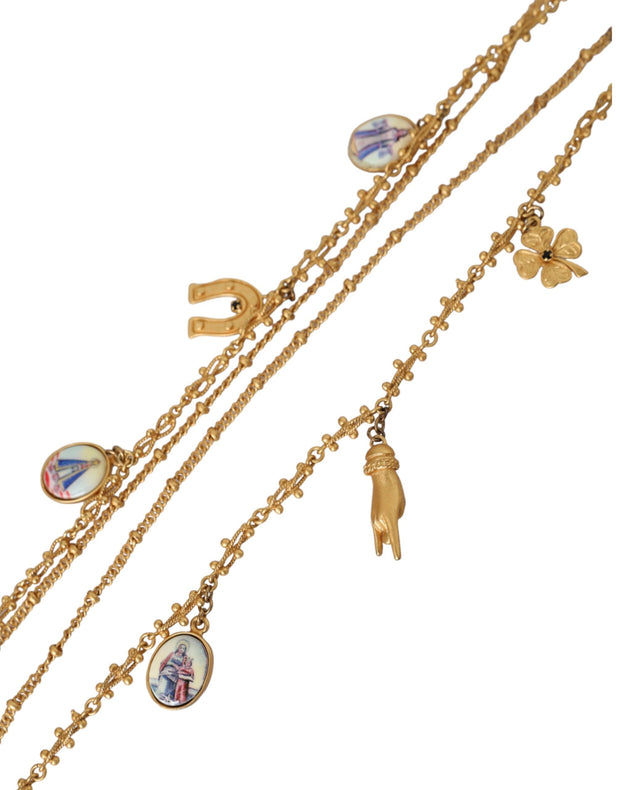 Gold Tone Chain Brass Charm Statement Sicily Necklace Dolce & Gabbana