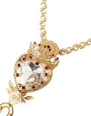 Gold Brass Chain Sacred Heart Crystal Charm Necklace Dolce & Gabbana