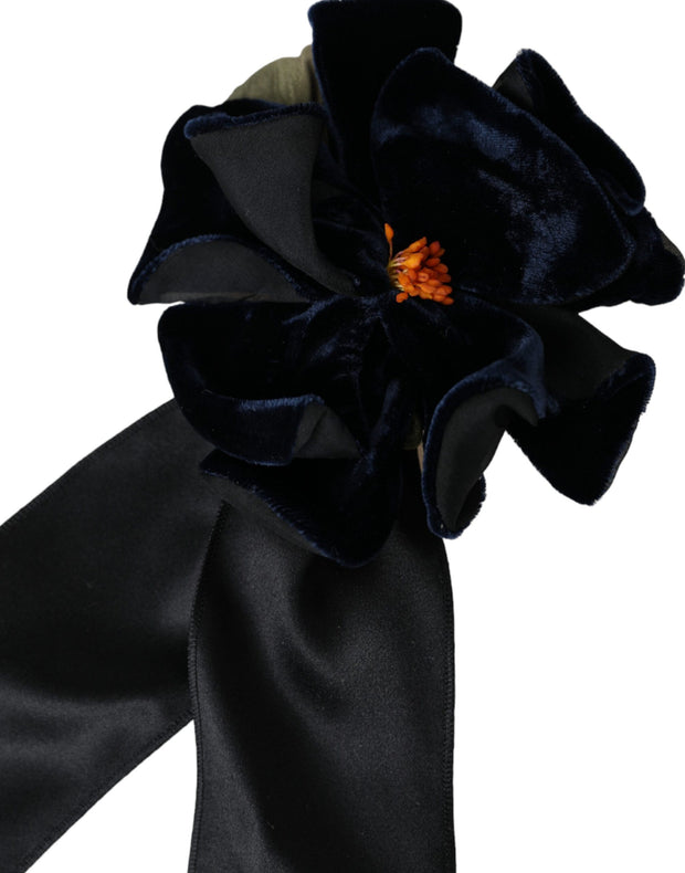 Black Silk Gold Brass Floral Hair Pin Brooch Dolce & Gabbana