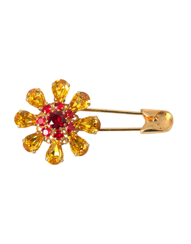 Gold Brass Floral Crystal Jewelry Brooch Pin Dolce & Gabbana