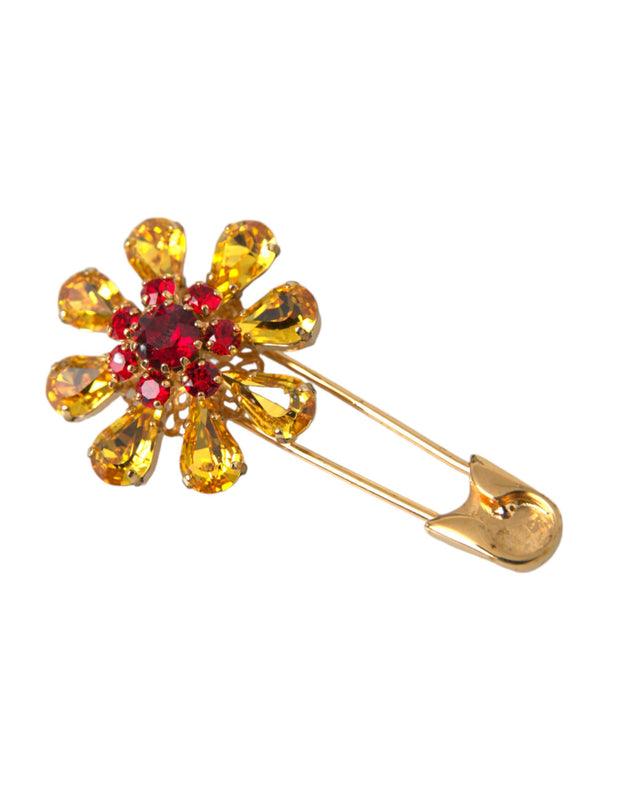 Gold Brass Floral Crystal Jewelry Brooch Pin Dolce & Gabbana