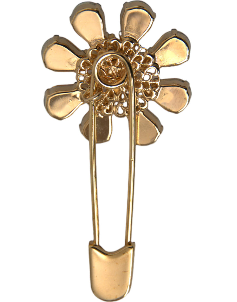 Gold Brass Floral Crystal Jewelry Brooch Pin Dolce & Gabbana