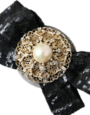 Black Sequin Pearl Handmade Brooch Hair Pin Dolce & Gabbana