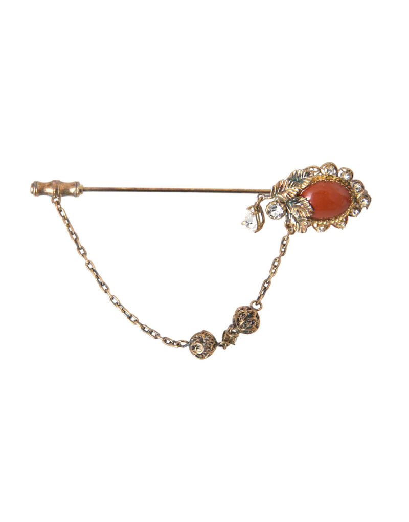 Gold Brass Crystal Chain 925 Sterling Silver Pin Brooch Dolce & Gabbana