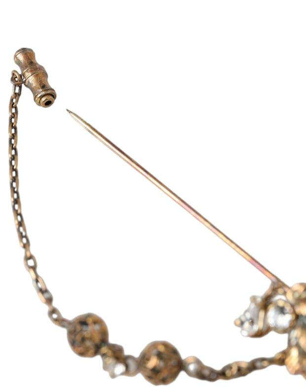 Gold Brass Crystal Chain 925 Sterling Silver Pin Brooch Dolce & Gabbana