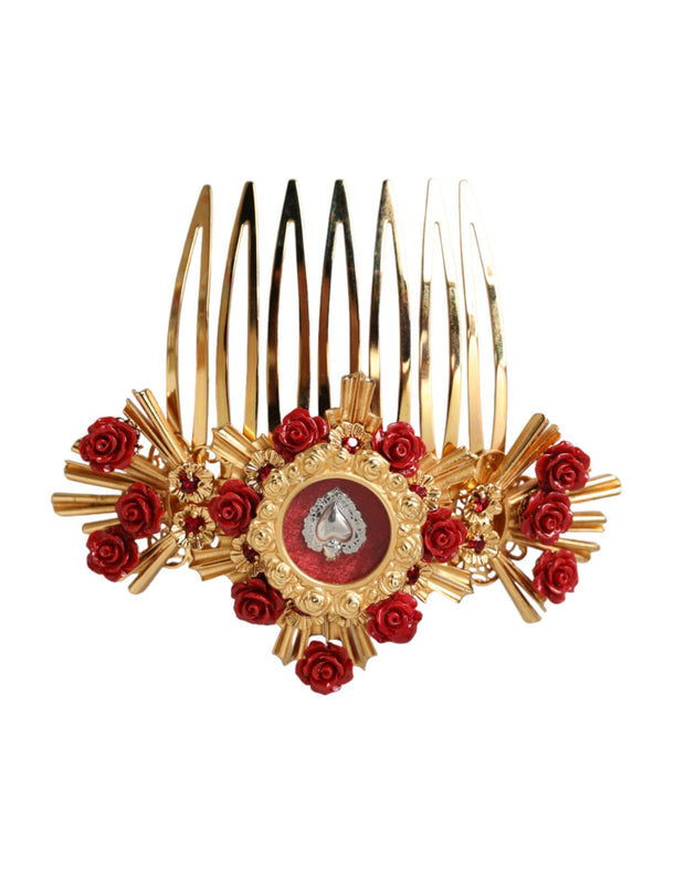 Gold Brass Crystal Heart Floral Hair Comb Dolce & Gabbana