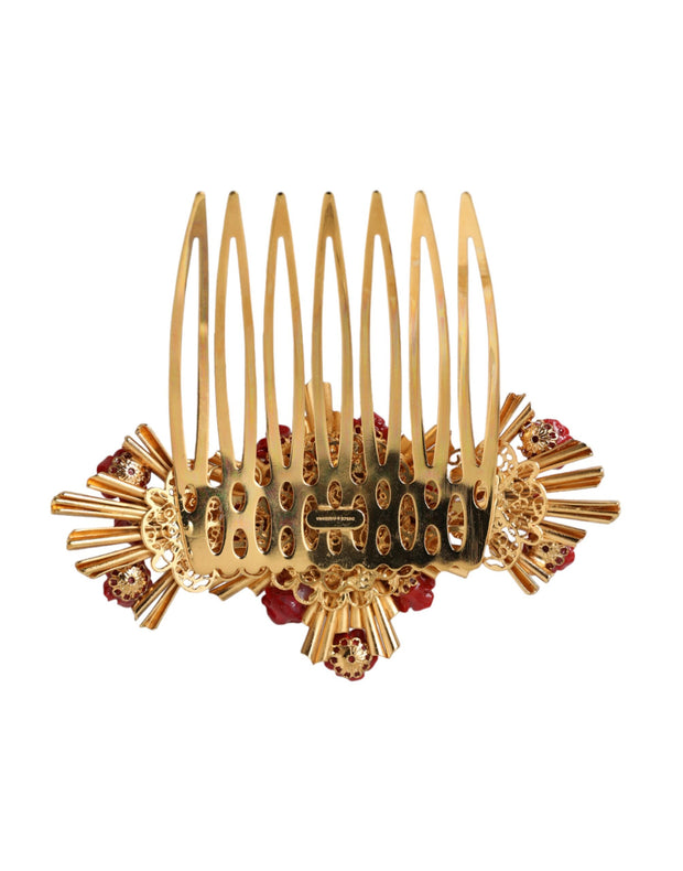 Gold Brass Crystal Heart Floral Hair Comb Dolce & Gabbana