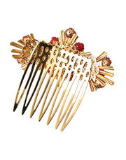 Gold Brass Crystal Heart Floral Hair Comb Dolce & Gabbana