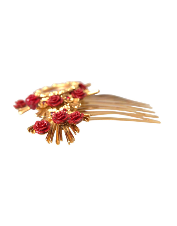 Gold Brass Crystal Heart Floral Hair Comb Dolce & Gabbana