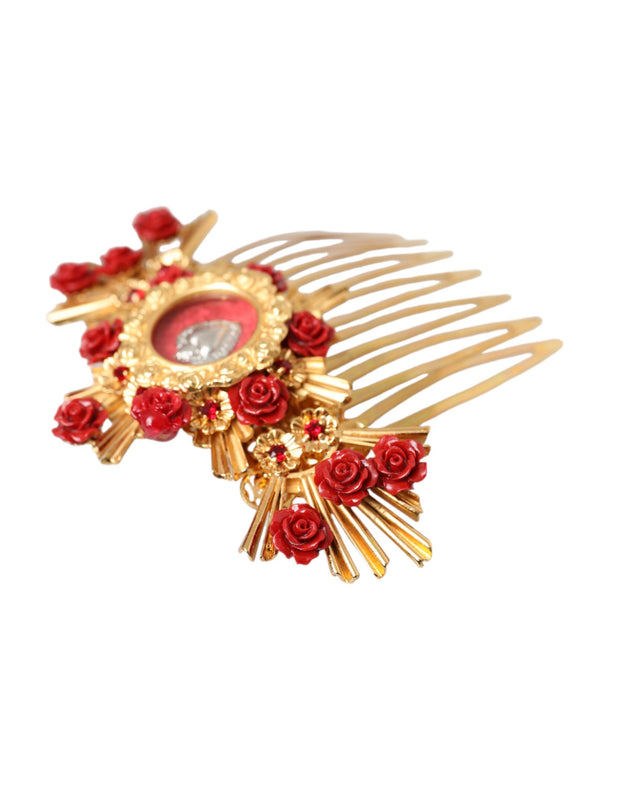 Gold Brass Crystal Heart Floral Hair Comb Dolce & Gabbana