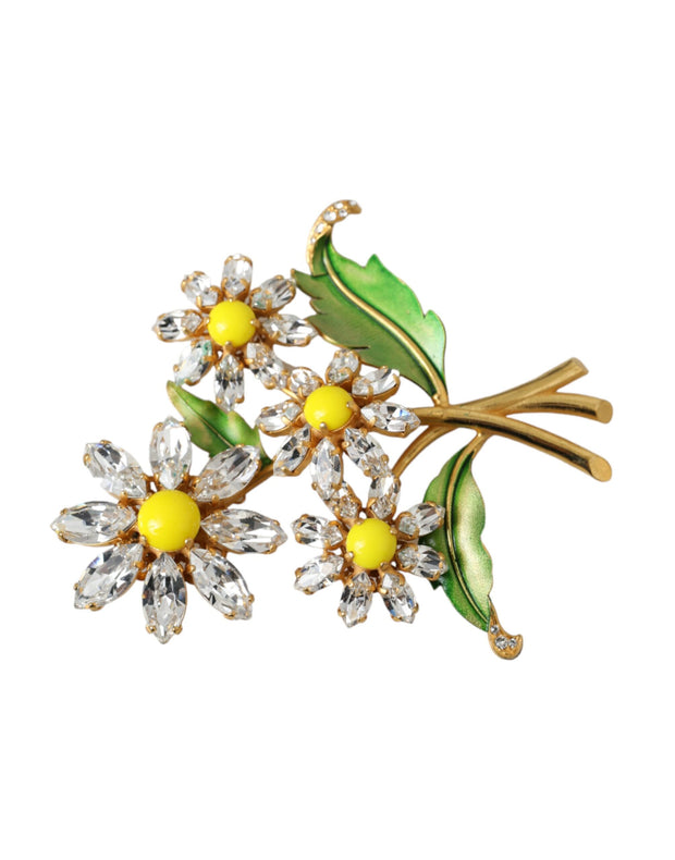 Gold Yellow Green Filigree Flower Crystals Brooch Pin Dolce & Gabbana