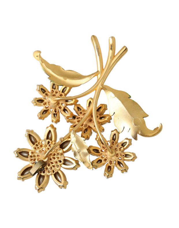 Gold Yellow Green Filigree Flower Crystals Brooch Pin Dolce & Gabbana