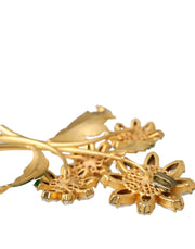 Gold Yellow Green Filigree Flower Crystals Brooch Pin Dolce & Gabbana