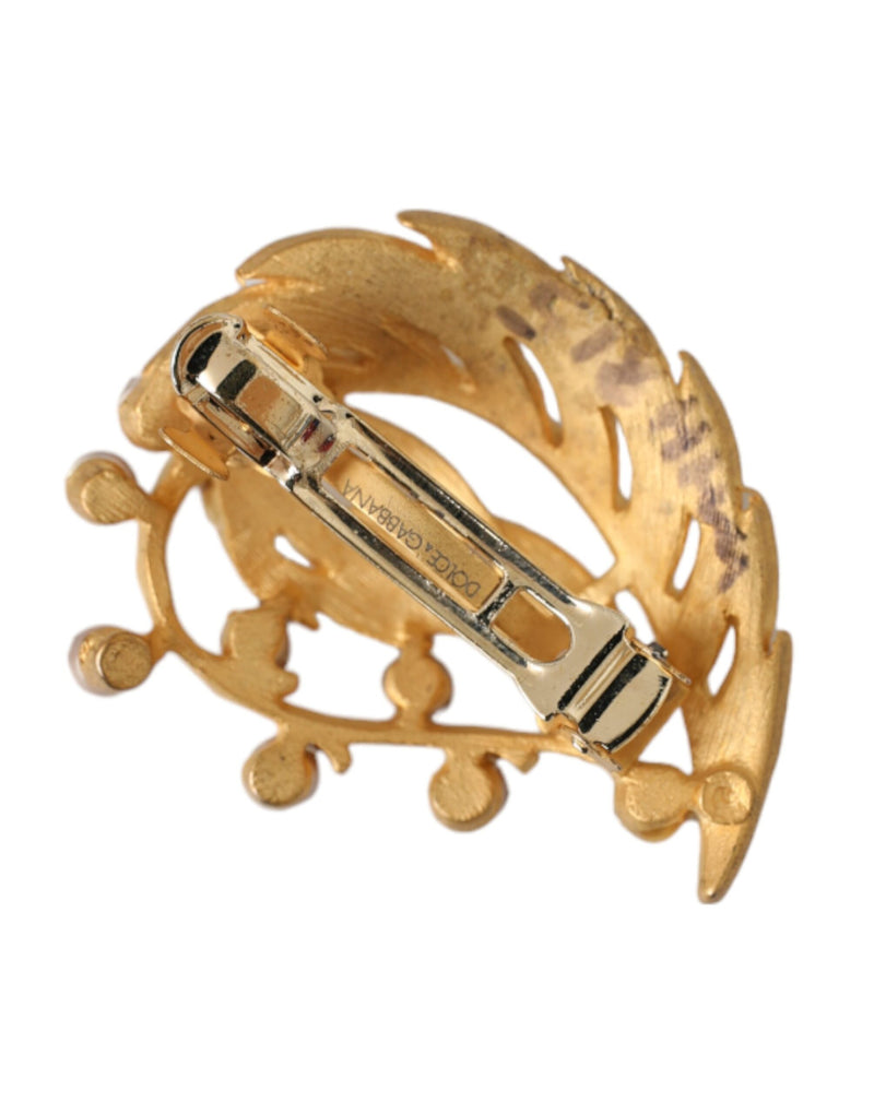 Gold Brass Leaf Embellished Jewelry Brooch Hair Pin Dolce & Gabbana