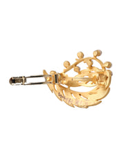 Gold Brass Leaf Embellished Jewelry Brooch Hair Pin Dolce & Gabbana