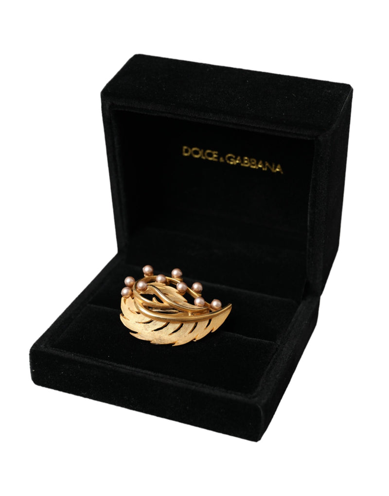 Gold Brass Leaf Embellished Jewelry Brooch Hair Pin Dolce & Gabbana