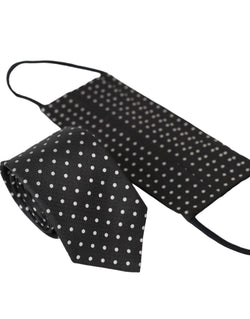 Black White Polka Dots 100% Silk Necktie Face Mask Dolce & Gabbana