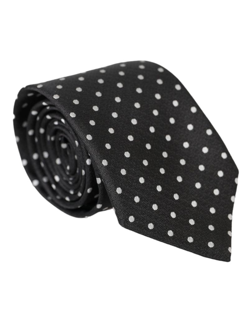 Black White Polka Dots 100% Silk Necktie Face Mask Dolce & Gabbana