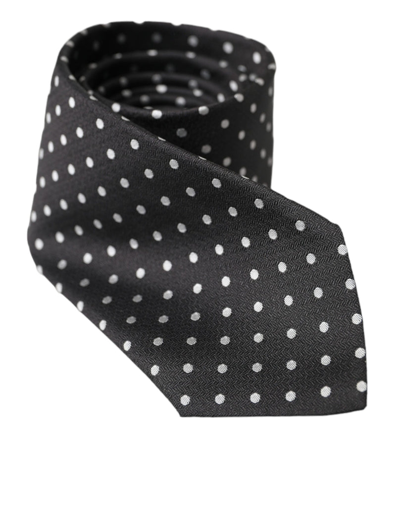 Black White Polka Dots 100% Silk Necktie Face Mask Dolce & Gabbana