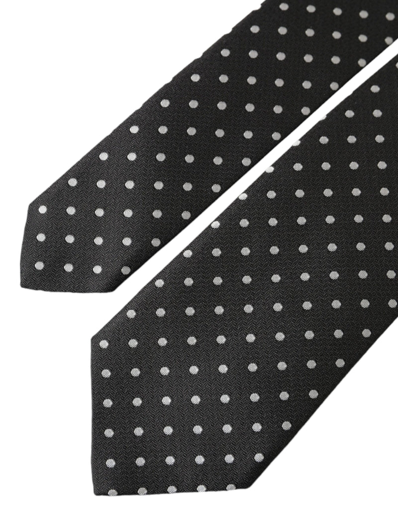 Black White Polka Dots 100% Silk Necktie Face Mask Dolce & Gabbana