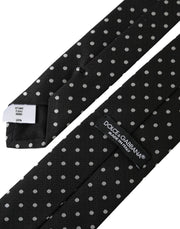 Black White Polka Dots 100% Silk Necktie Face Mask Dolce & Gabbana