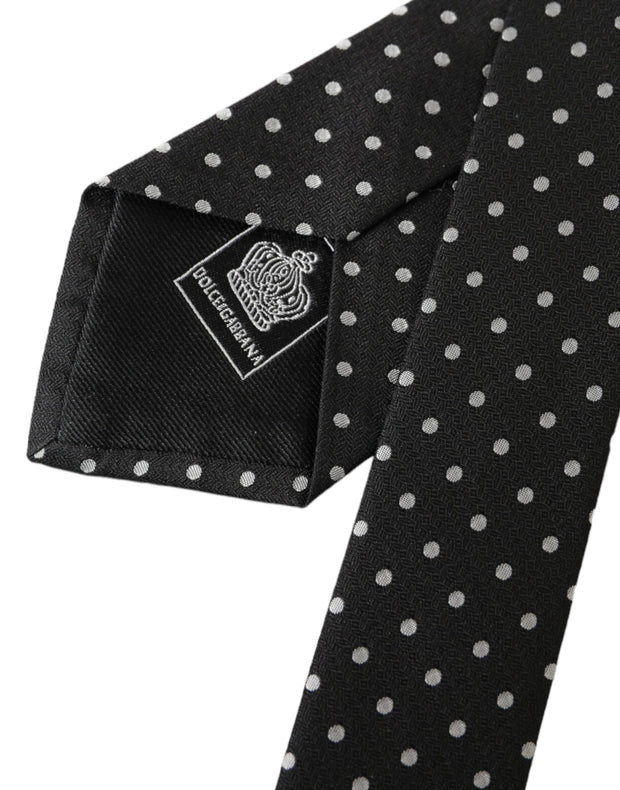 Black White Polka Dots 100% Silk Necktie Face Mask Dolce & Gabbana