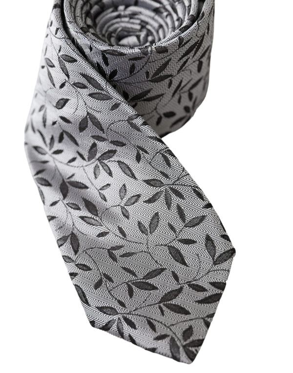 Gray Leaves 100% Silk Adjustable Tie Dolce & Gabbana