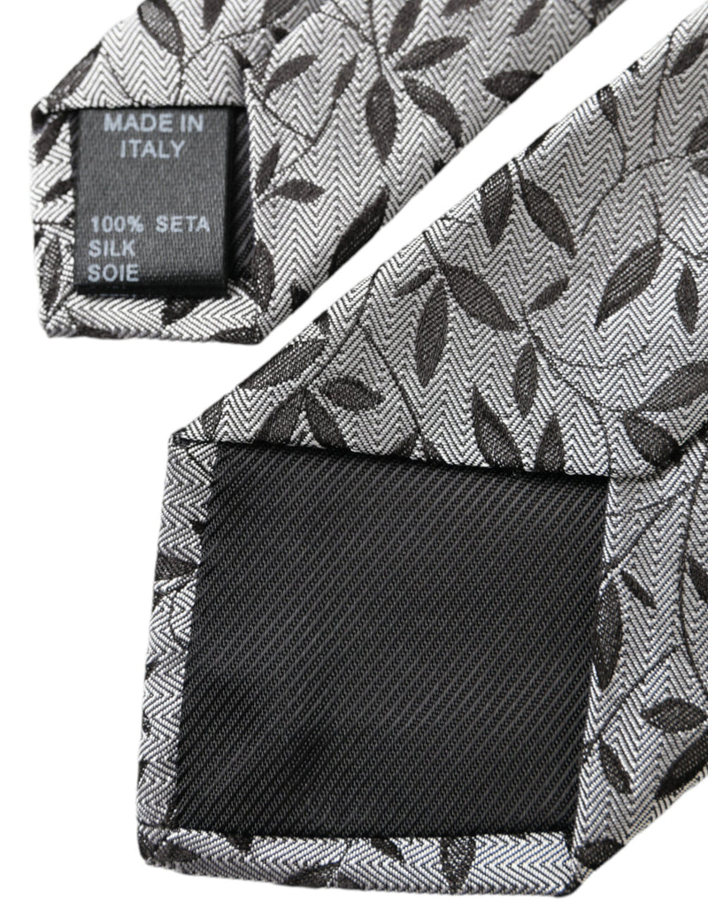 Gray Leaves 100% Silk Adjustable Tie Dolce & Gabbana