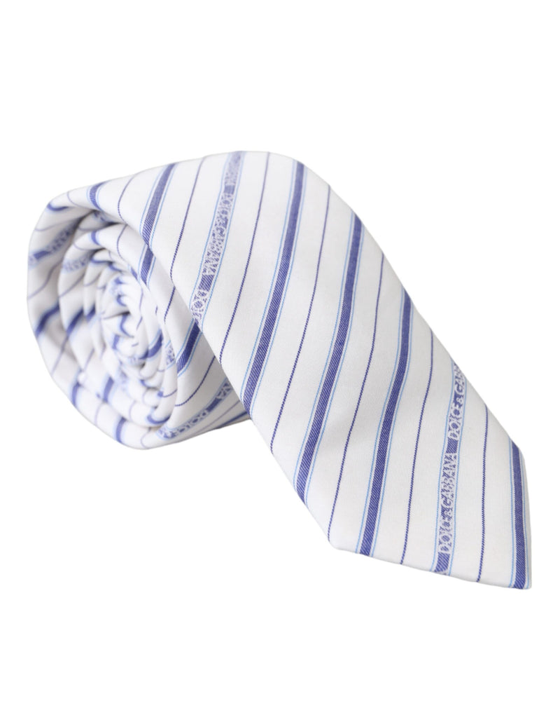 White Blue Stripes Silk Adjustable Tie Dolce & Gabbana