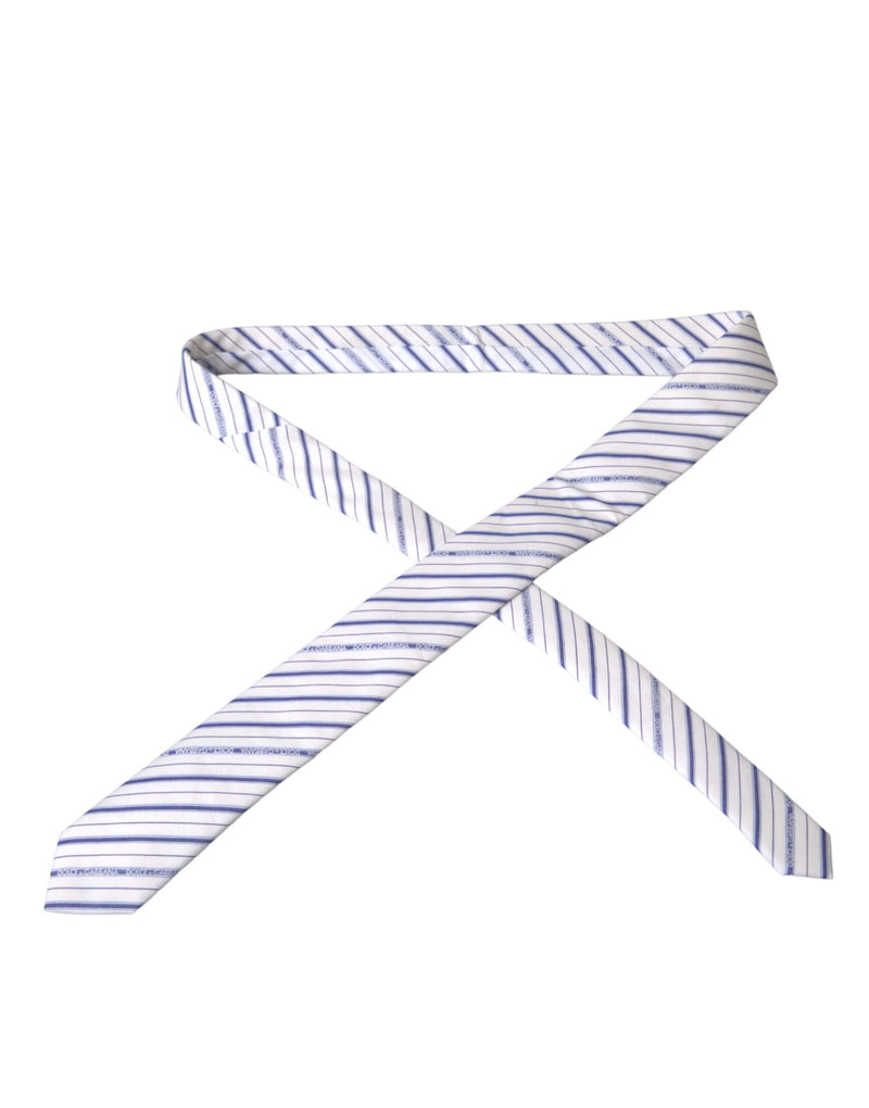 White Blue Stripes Silk Adjustable Tie Dolce & Gabbana