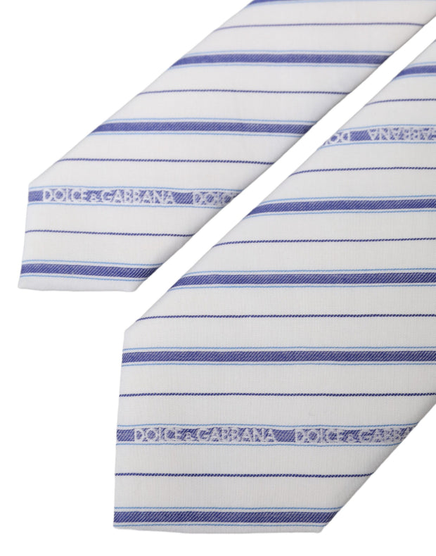 White Blue Stripes Silk Adjustable Tie Dolce & Gabbana