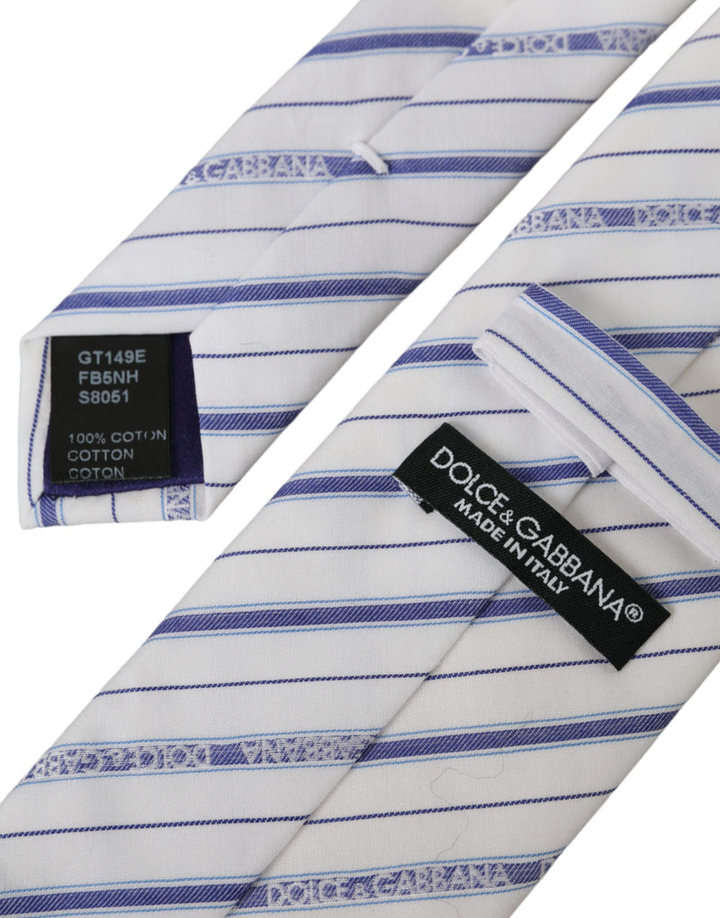 White Blue Stripes Silk Adjustable Tie Dolce & Gabbana