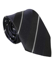 Black White Stripes Silk Adjustable Tie Dolce & Gabbana