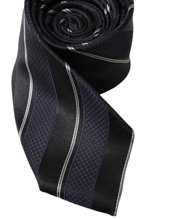 Black White Stripes Silk Adjustable Tie Dolce & Gabbana