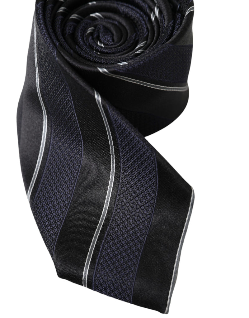 Black White Stripes Silk Adjustable Tie Dolce & Gabbana